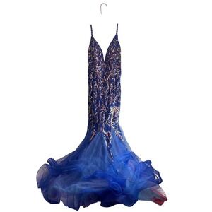 Rachel Allan Blue Sequin Prom Dress